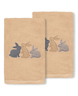 Linum Home Bunny Row Embroidered Luxury 100% Turkish Cotton Hand Towel Set, 30" x 16"