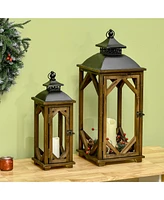 Homcom 2 Pack 31"/21" Lantern Decorative, Wooden Cove Outdoor Lantern