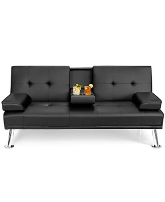 Convertible Folding Futon Sofa Bed Leather