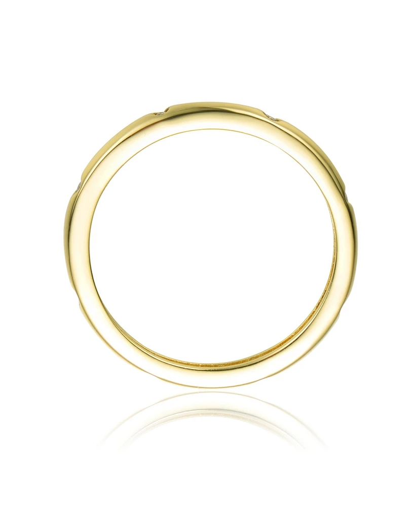 14k Gold Plated with Cubic Zirconia Enamel Bamboo Teens/Young Adult Stacking Ring