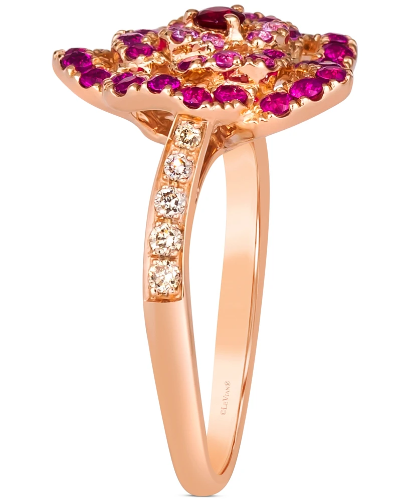 Le Vian Multi-Gemstone (7/8 ct. t.w.) & Nude Diamond (1/6 ct. t.w.) Flower Ring in 14k Rose Gold