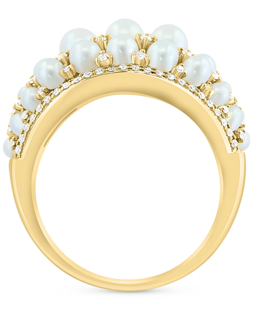Effy Freshwater Pearl (2 - 3-1/2mm) & Diamond (1/3 ct. t.w.) Cluster Ring in 14k Gold