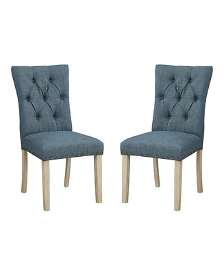Preston Dining Chair 2-Pack with Antique-like Bronze Nailheads and Brushed Legs Fabric