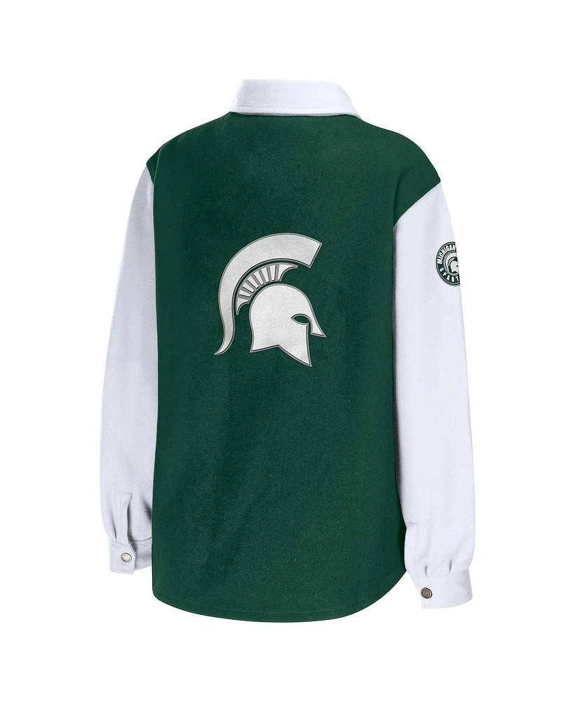 Women's Wear by Erin Andrews Hunter Green Michigan State Spartans Button-Up Shirt Jacket
