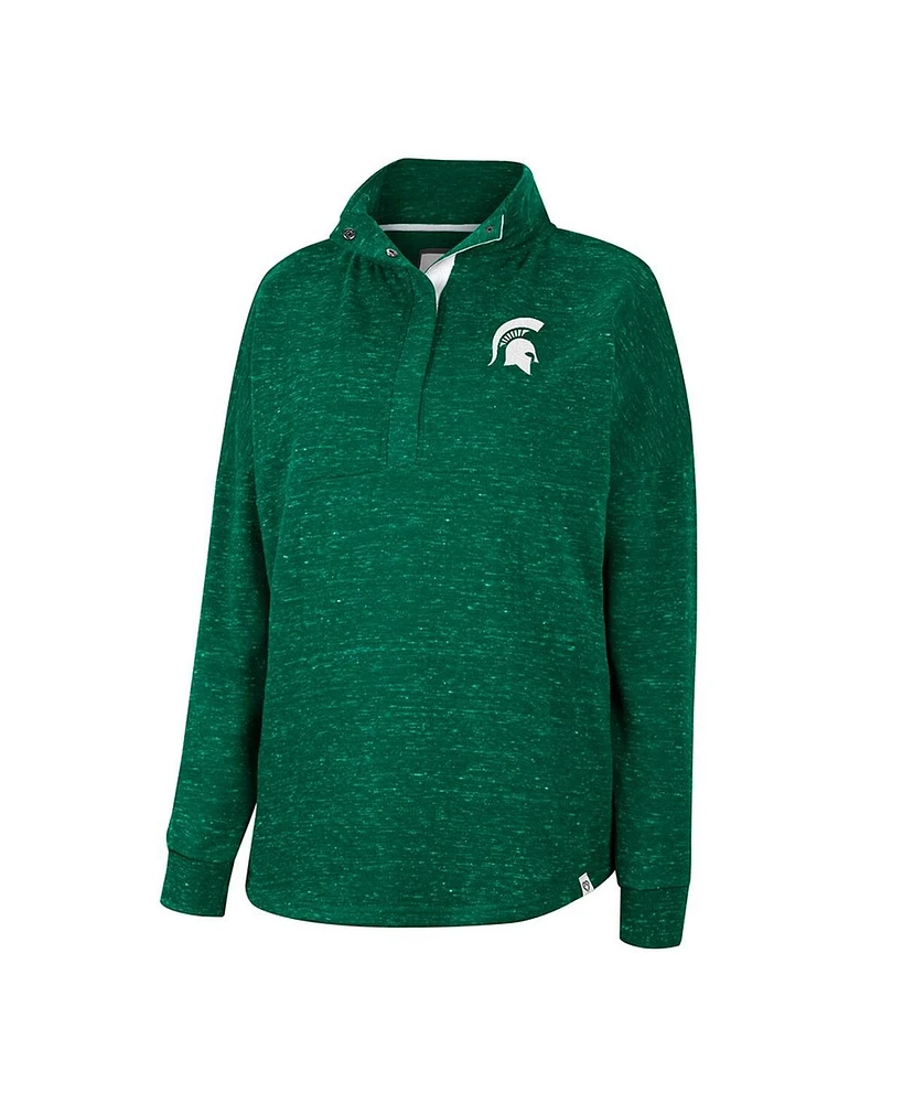 Women's Colosseum Green Michigan State Spartans Natalie Speckled Quarter-Snap Top