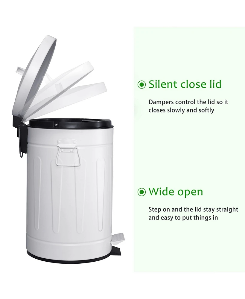 3.2 Gal./12-Liter and 0.8 Gal./3 Liter Old Time Style Round White Metal Step-on Trash Can Set