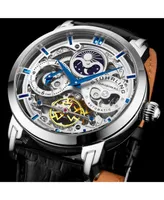 Stuhrling Men's Legacy Black Leather, Silver-Tone Dial, 46mm Round Watch