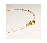 18K Gold Plated Paper Clip Chain with Freshwater Pearls - Lily Necklace 16" For Women