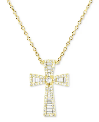 Cubic Zirconia Baguette & Round Cross 18" Pendant Necklace