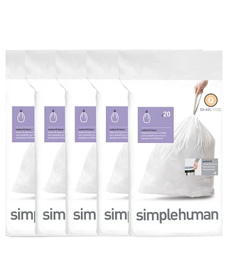 simplehuman Code Q 100pk Custom Fit Liners with 5 Quick Dispense Packs, 50-65L Kitchen Trash Bag Liners