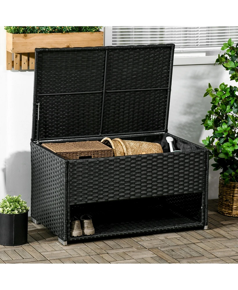 Outsunny Deck Box w/ Outdoor Towel/Shoe Rack, Inner Liner