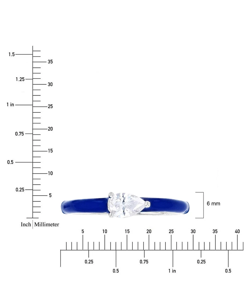Cubic Zirconia Pear & Hand-Painted Enamel Ring Sterling Silver