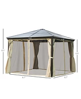 Outsunny 10x10 Polycarbonate Hardtop Gazebo, Gazebo Canopy with Aluminum Frame, Curtains and Netting for Garden, Patio, Backyard, Beige