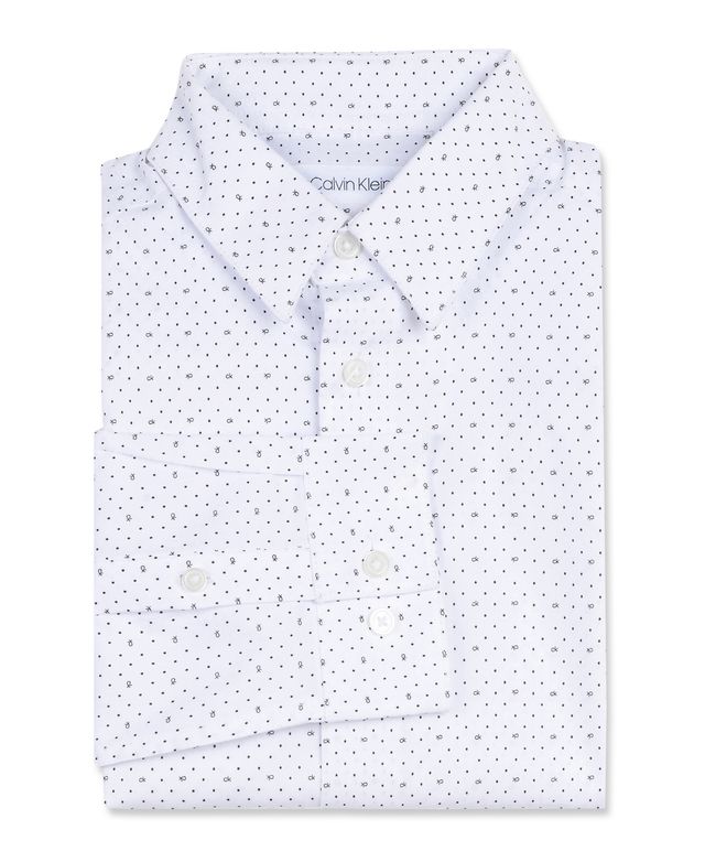 Calvin Klein Big Boys Husky Slim-Fit Stretch Logo Dot-Print Dress Shirt