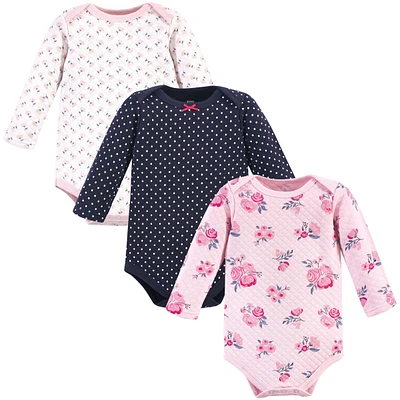 Hudson Baby Girls Quilted Long Sleeve Cotton Bodysuits