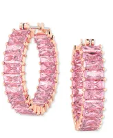 Swarovski 14k Rose Gold-Plated Small Pink Baguette Cubic Zirconia Hoop Earrings, 0.87"