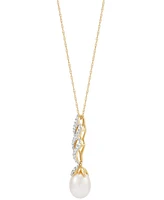 Honora Cultured Freshwater Pearl (8mm) & Diamond (1/6 ct. t.w.) Twist 18" Pendant Necklace in 10k Gold
