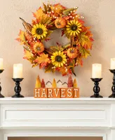 Glitzhome 14" L Harvest Wooden House/Brush Trees Table Decor