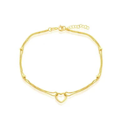 Simona Sterling Silver Double Strand & Open Heart Anklet