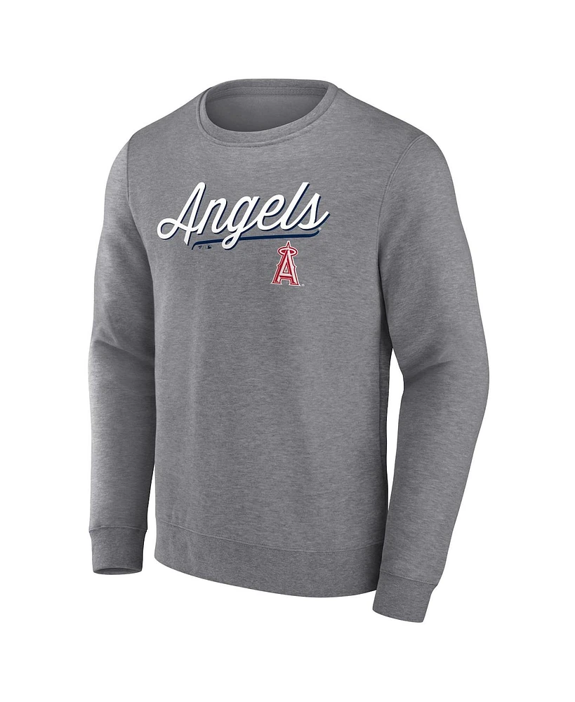 Men's Fanatics Heather Gray Los Angeles Angels Simplicity Pullover Sweatshirt