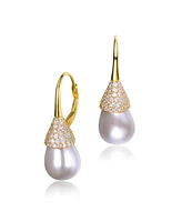 Sterling Silver Cubic Zirconia and Pearl Bulb Earrings