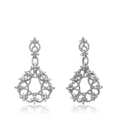 Genevive Cubic Zirconia Sterling Silver White Gold Plated Round Swirl Design Lace Earrings