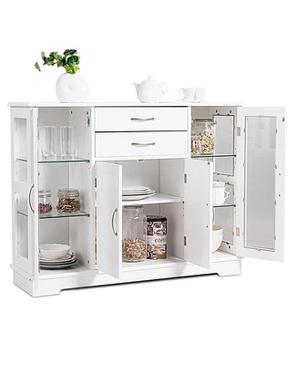 Buffet Storage Cabinet Console Cupboard W/Glass Door Drawers