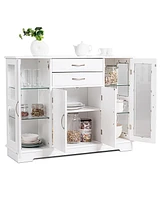 Buffet Storage Cabinet Console Cupboard W/Glass Door Drawers