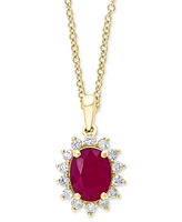 Effy Ruby (1-7/8 ct. t.w.) & Diamond (1/3 ct. t.w.) Halo 18" Pendant Necklace in 14k Gold