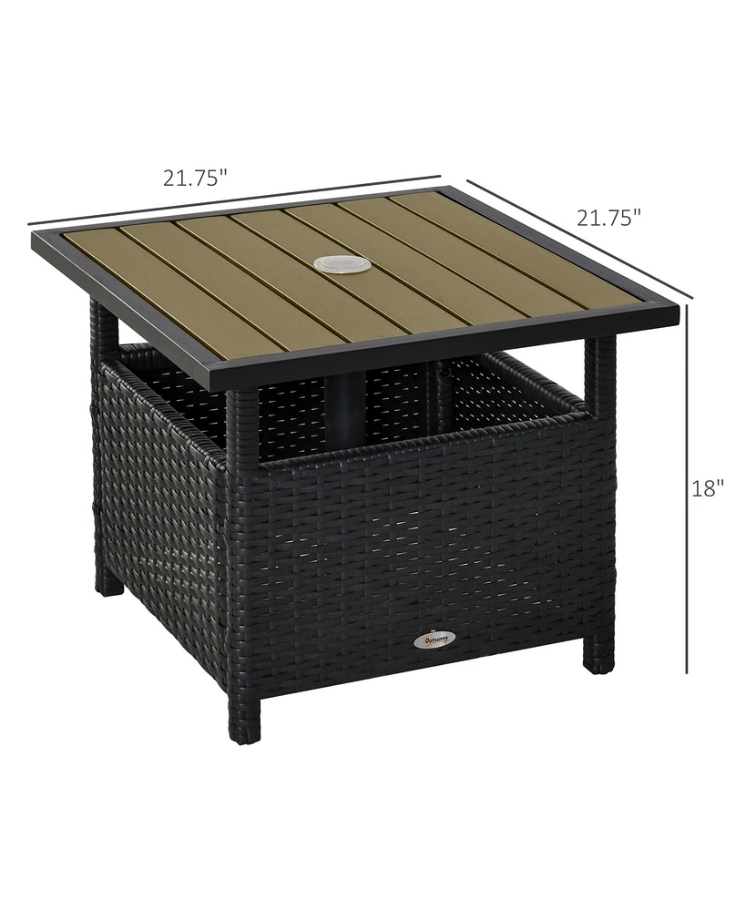Outsunny Rat Wicker Outdoor Accent Table Umbrella Sd with Umbrella Insert