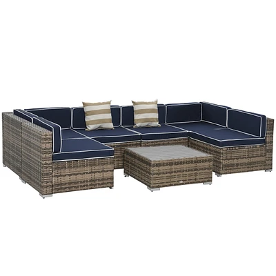 Outsunny 7pc Sectional Wicker Patio Furniture, Stripe,