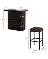 Outsunny 5PC Rat Wicker Bar Set Bistro Patio Backyard Table&2 Stool Garden Furniture