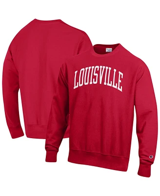 Men's Champion Red Louisville Cardinals Arch Reverse Weave Pullover Sweatshirt