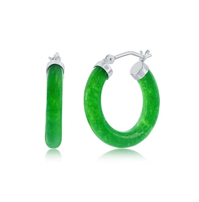 Sterling Silver 25mm Jade Hoop Earrings