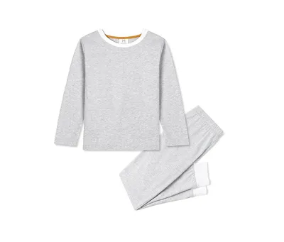 Malabar Baby Little Boys Organic Cotton 2PC Pajama Set, Erawan (Grey & White)
