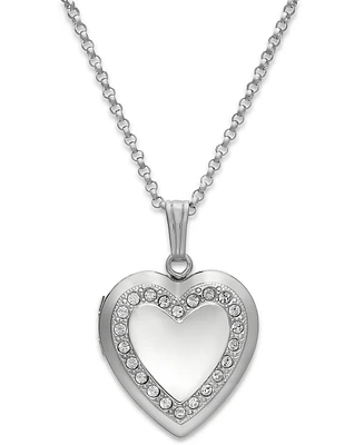 Crystal Heart Locket Necklace in Sterling Silver