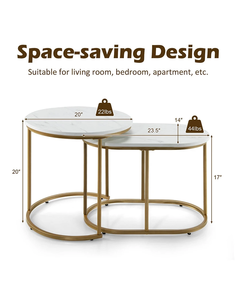 Nesting Coffee Table Modern Set of 2 Marble Coffee Side Table Set Living Room