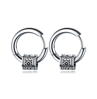 Stainless Steel Oxidized Spinning Designed Huggie Hoop Earrings