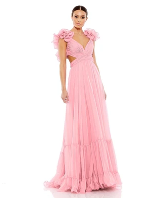 Mac Duggal Women's Ruffle Tiered Cut-Out Chiffon Gown