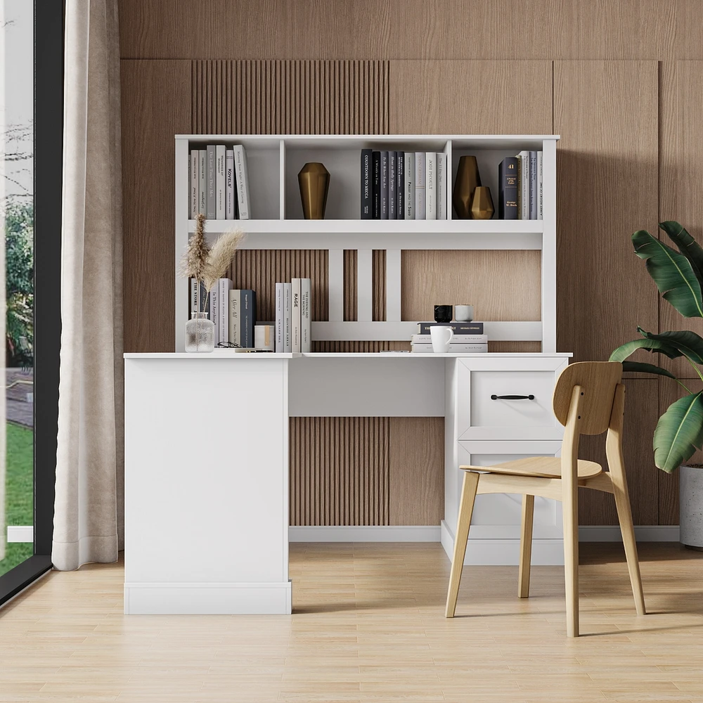 Home Office Computer Desk With Hutch, Antiqued Finish