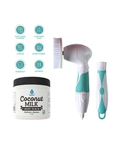 Pursonic Advanced Facial & Body Cleansing Brush With Extended Handle & Coconut Milk Body Scrub 14oz, with Dead Sea Salt, Almond Oil and Vitamin E