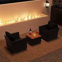 3PCS Patio Rattan Furniture Set Cushioned Sofa Storage Table with Wood Top