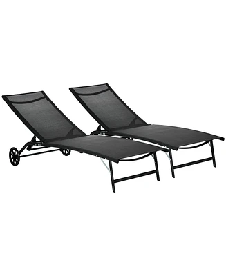 Outsunny 2 Piece Chaise Lounge Chair Pool Chairs with Wheels