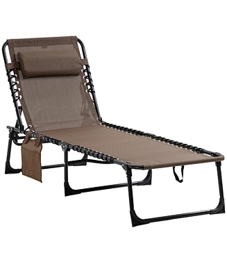 Outsunny Reclining Chaise Lounge Chair, Portable Sun Lounger, Folding Camping Cot, with Adjustable Backrest and Removable Pillow, for Patio, Garden, B