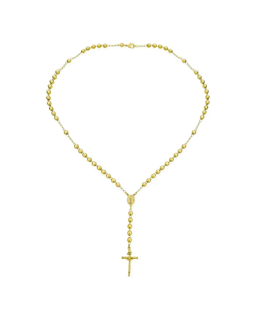 Bling Jewelry Prayer Rosario Crucifijo Ball Beads Catholic Virgin Mary Rosary Necklace 18K Gold Plated Brass