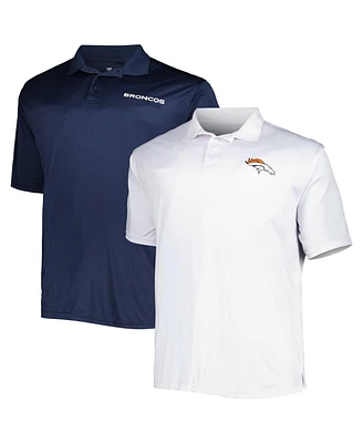 Men's Fanatics Navy, White Denver Broncos Solid Two-Pack Polo Shirt Set