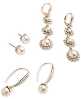 Marchesa Gold-Tone Imitation Pearl & Crystal Triple Drop Earrings