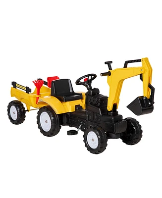 Aosom Kid's Ride-On Toy, Pedal Digger Construction Car,