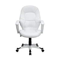 Emma+Oliver Mid-Back Leather Tapered Back Executive Swivel Office Chair With Base And Arms