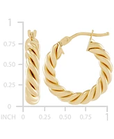 Italian Gold Twist-Style Tube Small Hoop Earrings 10k Gold, 3/4"